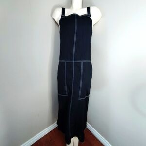 PURIFICATION GARCIA Black Maxi Apron Dress with White Stitching 42 M A-line